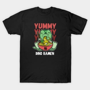 Cute tyrannosaurus Rex Dinosaur E=Happily Eating A Bowl Of Yummy Japanese Ramen T-Shirt